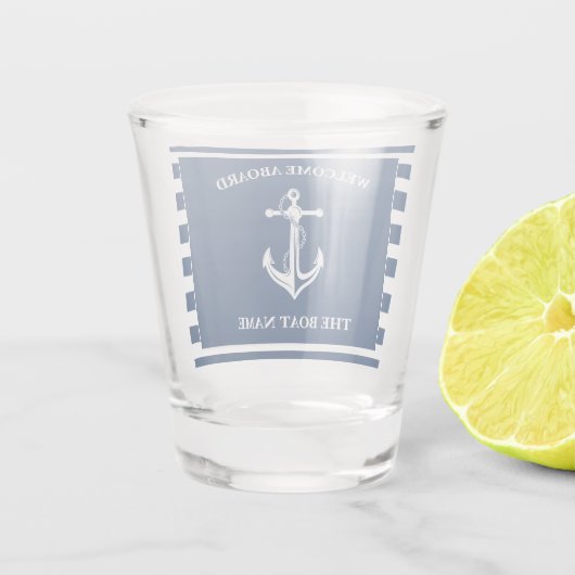 Nautical Navy Blue Welcome Aboard Name Anchor Shot Glas (Achterkant)