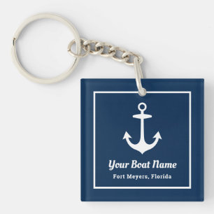 Nautical Navy Blue Welcome Aboard Name Anchor Sleutelhanger