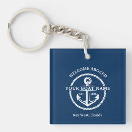Nautical Navy Blue Welcome Aboard Name Anchor Sleutelhanger