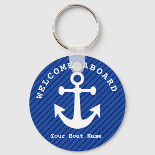 Nautical Navy Blue Welcome Aboard Name Anchor Sleutelhanger