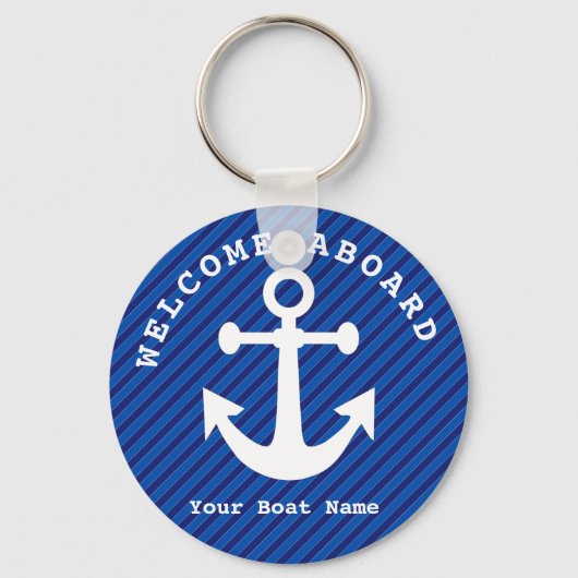 Nautical Navy Blue Welcome Aboard Name Anchor Sleutelhanger (Voorkant)