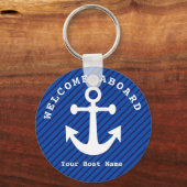 Nautical Navy Blue Welcome Aboard Name Anchor Sleutelhanger (Voorkant)