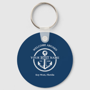 Nautical Navy Blue Welcome Aboard Name Anchor Sleutelhanger