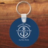 Nautical Navy Blue Welcome Aboard Name Anchor Sleutelhanger (Achterkant)