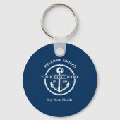 Nautical Navy Blue Welcome Aboard Name Anchor Sleutelhanger (Achterkant)