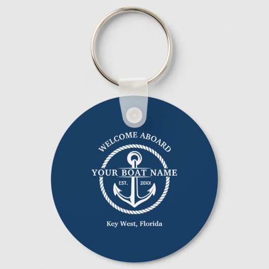 Nautical Navy Blue Welcome Aboard Name Anchor Sleutelhanger (Achterkant)