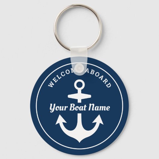 Nautical Navy Blue Welcome Aboard Name Anchor Sleutelhanger (Voorkant)