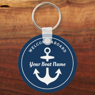 Nautical Navy Blue Welcome Aboard Name Anchor Sleutelhanger