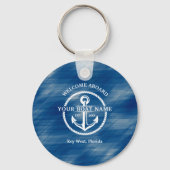 Nautical Navy Blue Welcome Aboard Name Anchor Sleutelhanger (Voorkant)
