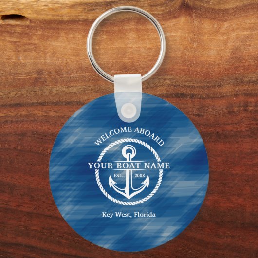 Nautical Navy Blue Welcome Aboard Name Anchor Sleutelhanger (Achterkant)
