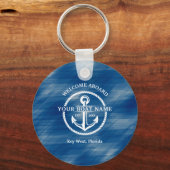 Nautical Navy Blue Welcome Aboard Name Anchor Sleutelhanger (Voorkant)