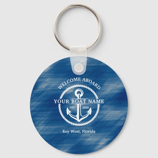 Nautical Navy Blue Welcome Aboard Name Anchor Sleutelhanger (Achterkant)