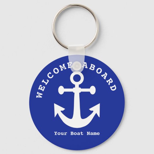 Nautical Navy Blue Welcome Aboard Name Anchor Sleutelhanger (Voorkant)