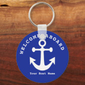 Nautical Navy Blue Welcome Aboard Name Anchor Sleutelhanger (Voorkant)