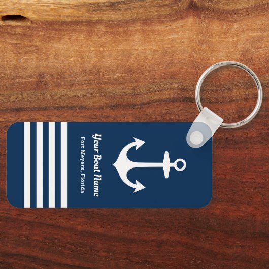 Nautical Navy Blue Welcome Aboard Name Anchor Sleutelhanger (Voorkant)