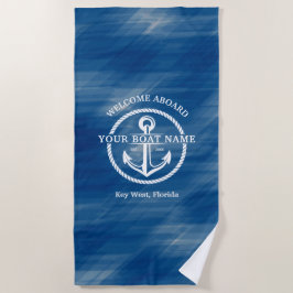 Nautical Navy Blue Welcome Aboard Name Anchor Strandlaken