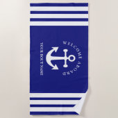 Nautical Navy Blue Welcome Aboard Name Anchor Strandlaken (Voorkant)