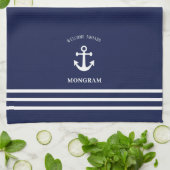 Nautical Navy Blue Welcome Aboard Name Anchor Theedoek (Gevouwen)