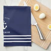 Nautical Navy Blue Welcome Aboard Name Anchor Theedoek (Quarter Fold)