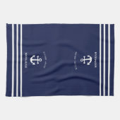 Nautical Navy Blue Welcome Aboard Name Anchor Theedoek (Horizontaal)