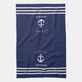 Nautical Navy Blue Welcome Aboard Name Anchor Theedoek (Verticaal)