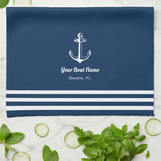 Nautical Navy Blue Welcome Aboard Name Anchor Theedoek (Gevouwen)
