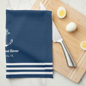 Nautical Navy Blue Welcome Aboard Name Anchor Theedoek (Quarter Fold)