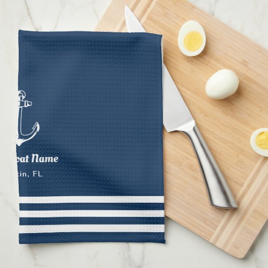 Nautical Navy Blue Welcome Aboard Name Anchor Theedoek (Quarter Fold)