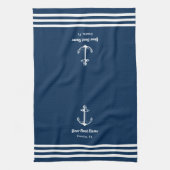 Nautical Navy Blue Welcome Aboard Name Anchor Theedoek (Verticaal)