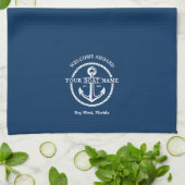 Nautical Navy Blue Welcome Aboard Name Anchor Theedoek (Gevouwen)