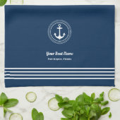 Nautical Navy Blue Welcome Aboard Name Anchor Theedoek (Gevouwen)