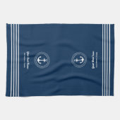 Nautical Navy Blue Welcome Aboard Name Anchor Theedoek (Horizontaal)