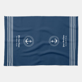 Nautical Navy Blue Welcome Aboard Name Anchor Theedoek