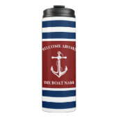 Nautical Navy Blue Welcome Aboard Name Anchor Thermosbeker (Voorkant)