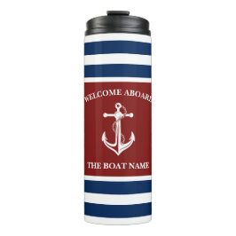 Nautical Navy Blue Welcome Aboard Name Anchor Thermosbeker