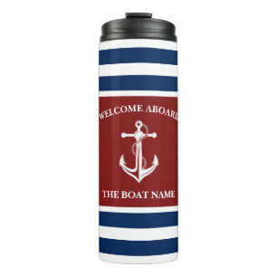 Nautical Navy Blue Welcome Aboard Name Anchor Thermosbeker