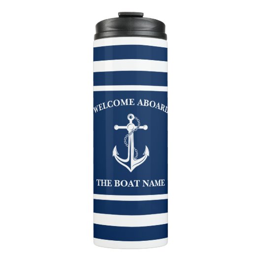 Nautical Navy Blue Welcome Aboard Name Anchor Thermosbeker (Voorkant)