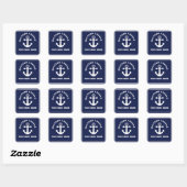 Nautical Navy Blue Welcome Aboard Name Anchor Vierkante Sticker (Vel)