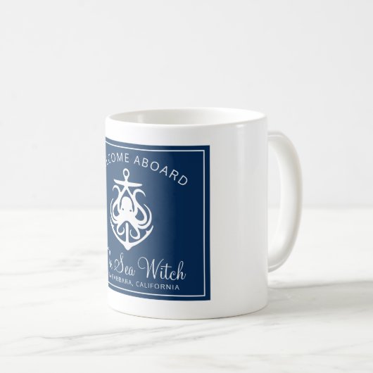 Nautical Navy Blue Welcome Aboard Name Coff Koffiemok (Voorkant rechts)