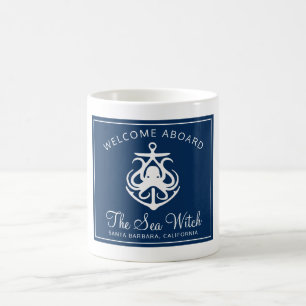 Nautical Navy Blue Welcome Aboard Name Coff Koffiemok