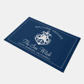 Nautical Navy Blue Welcome Aboard Name Deurmat (Schuin)