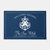 Nautical Navy Blue Welcome Aboard Name Deurmat (Voorkant)