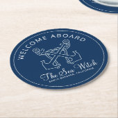 Nautical Navy Blue Welcome Aboard Name Ronde Kartonnen Onderzetter (Gebogen)
