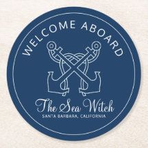 Nautical Navy Blue Welcome Aboard Name