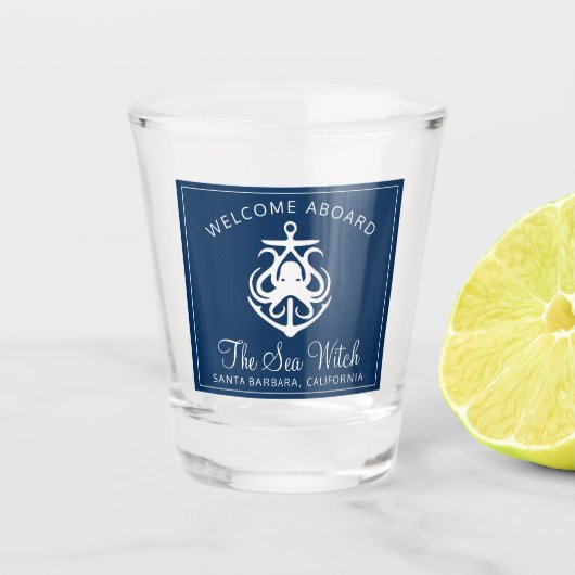 Nautical Navy Blue Welcome Aboard Name Shot G Glas (Voorkant)