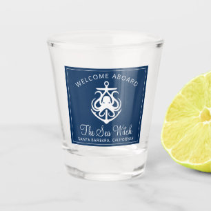 Nautical Navy Blue Welcome Aboard Name Shot G Shot Glas