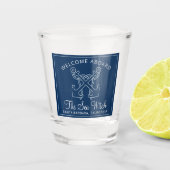 Nautical Navy Blue Welcome Aboard Name Shot Glas (Voorkant)