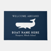 Nautical Navy Blue Welcome Aboard Name Whale Deurmat (Voorkant)