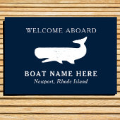 Nautical Navy Blue Welcome Aboard Name Whale Deurmat
