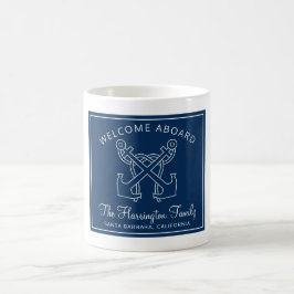 Nautical Navy Blue Welcome Boat Familienaam Koffiemok